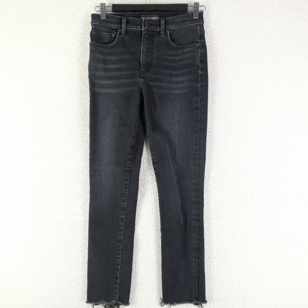 Denim Forum Jeans Womens 27 Black The Nico Mid Rise Skinny Crop Stretch Denim